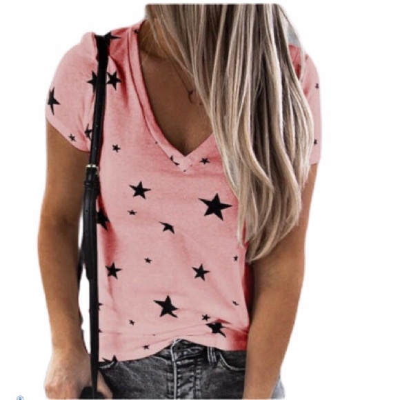 Unbranded Tops - Pink w/black start v-neck t-shirt size S